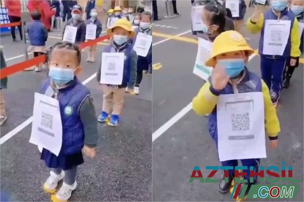 Çinli uşaqlar bağçaya QR-koddan “qalxan” geyinirlər - VİDEO