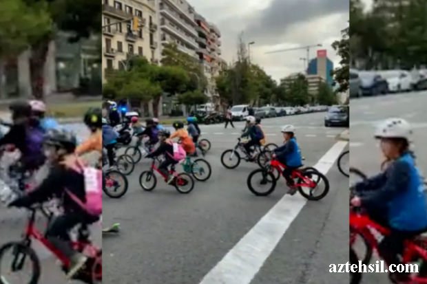 Müəllimlərin istəyi: Barselonada velosipedli uşaqlar küçələri zəbt etdilər - VİDEO