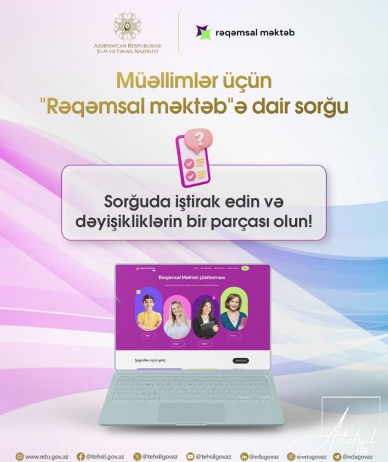 “Rəqəmsal məktəb”də müəllimlər üçün sorğu!